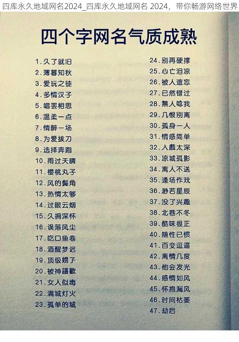 四库永久地域网名2024_四库永久地域网名 2024,带你畅游网络世界