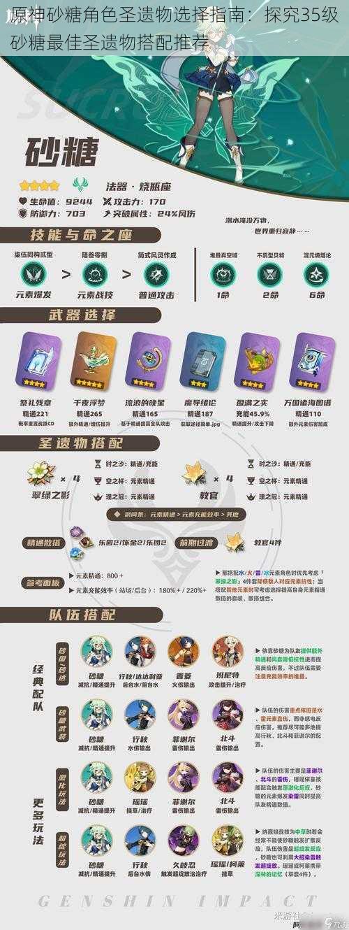 原神砂糖角色圣遗物选择指南:探究35级砂糖最佳圣遗物搭配推荐